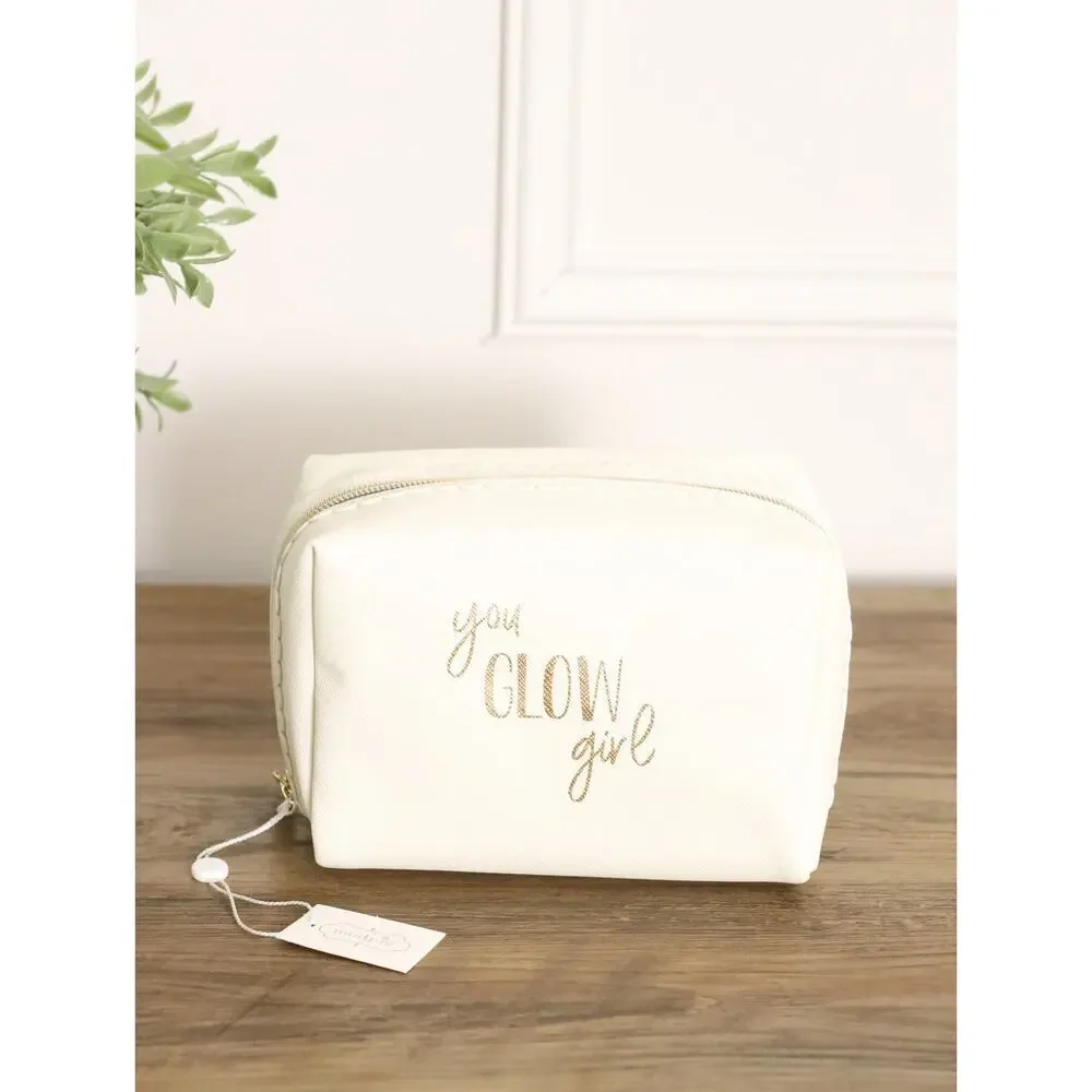NWT Mud Pie Travel Bundle Pink “Clear For Take Off” Case + “You Glow Girl” Pouch